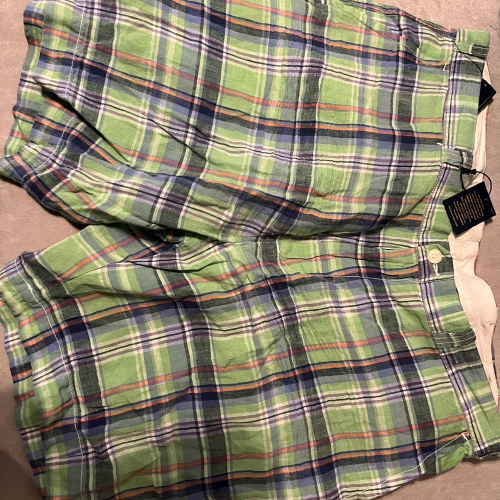 Mens Ralph Lauren Polo Green Linen Plaid Men's Shorts